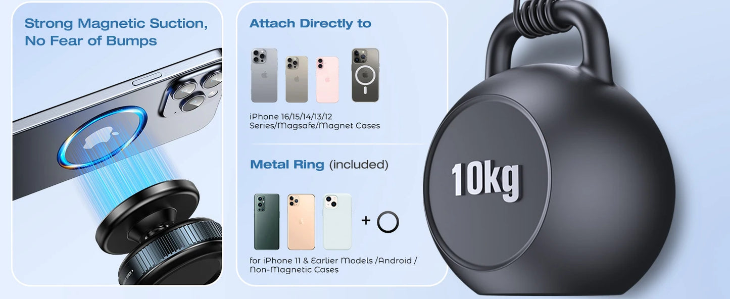 360°Ventouse réglable Support de téléphone magnétique pour voiture Porte-téléphone Aspiration pour salle de sport/miroir/surface lisse Pour tout Smartphone