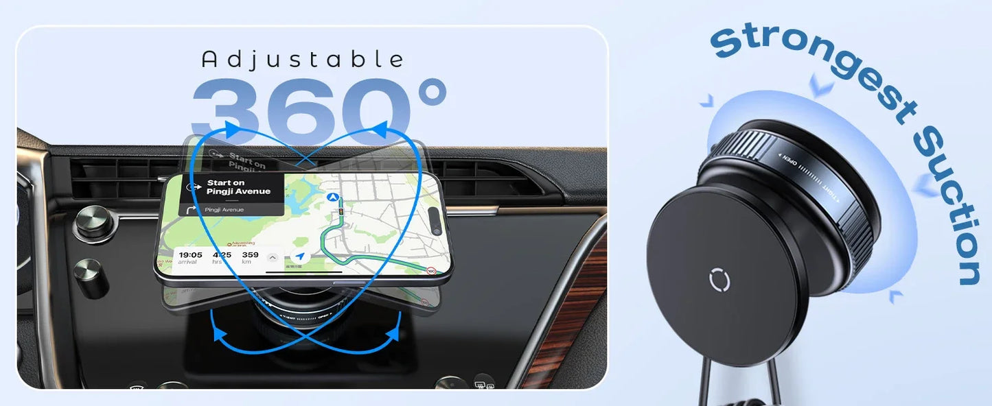 360°Ventouse réglable Support de téléphone magnétique pour voiture Porte-téléphone Aspiration pour salle de sport/miroir/surface lisse Pour tout Smartphone