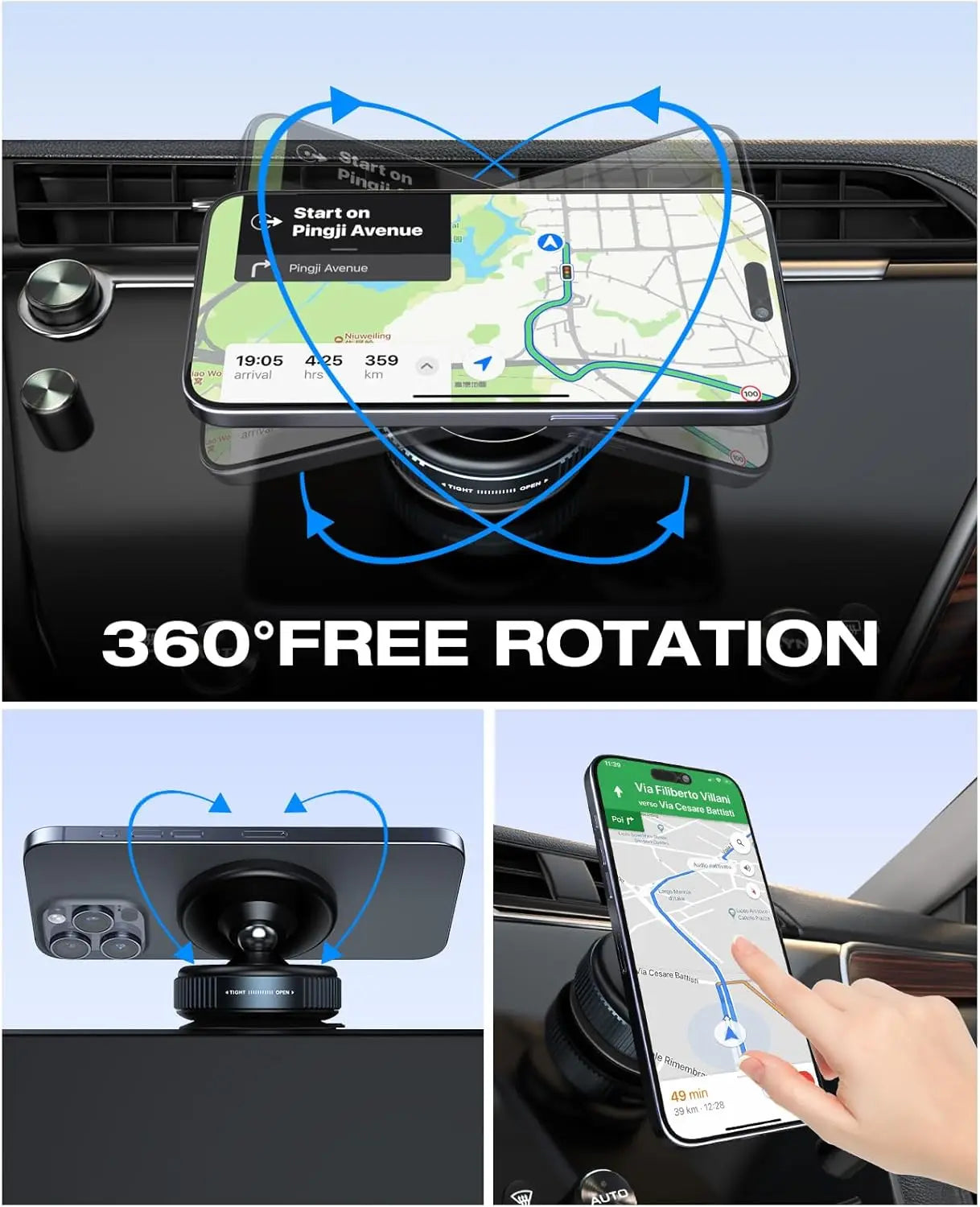 360°Ventouse réglable Support de téléphone magnétique pour voiture Porte-téléphone Aspiration pour salle de sport/miroir/surface lisse Pour tout Smartphone