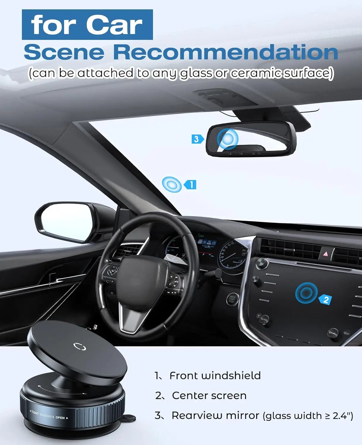 360°Ventouse réglable Support de téléphone magnétique pour voiture Porte-téléphone Aspiration pour salle de sport/miroir/surface lisse Pour tout Smartphone
